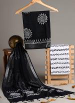 Linen Cotton Black Casual Wear Printed Salwar Suit